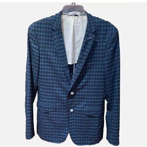 LILANZ Men's Blue Black Plaid Lightweight Unlined Summer Blazer Jacket Size 40R